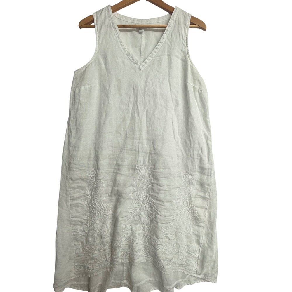 Pure Jill Elements White Linen Embroidered Sleeveless Tunic Dress Medium Coastal - Picture 1 of 15